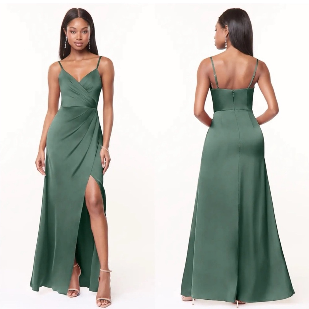 Azazie bridesmaids dress in Eucalyptus